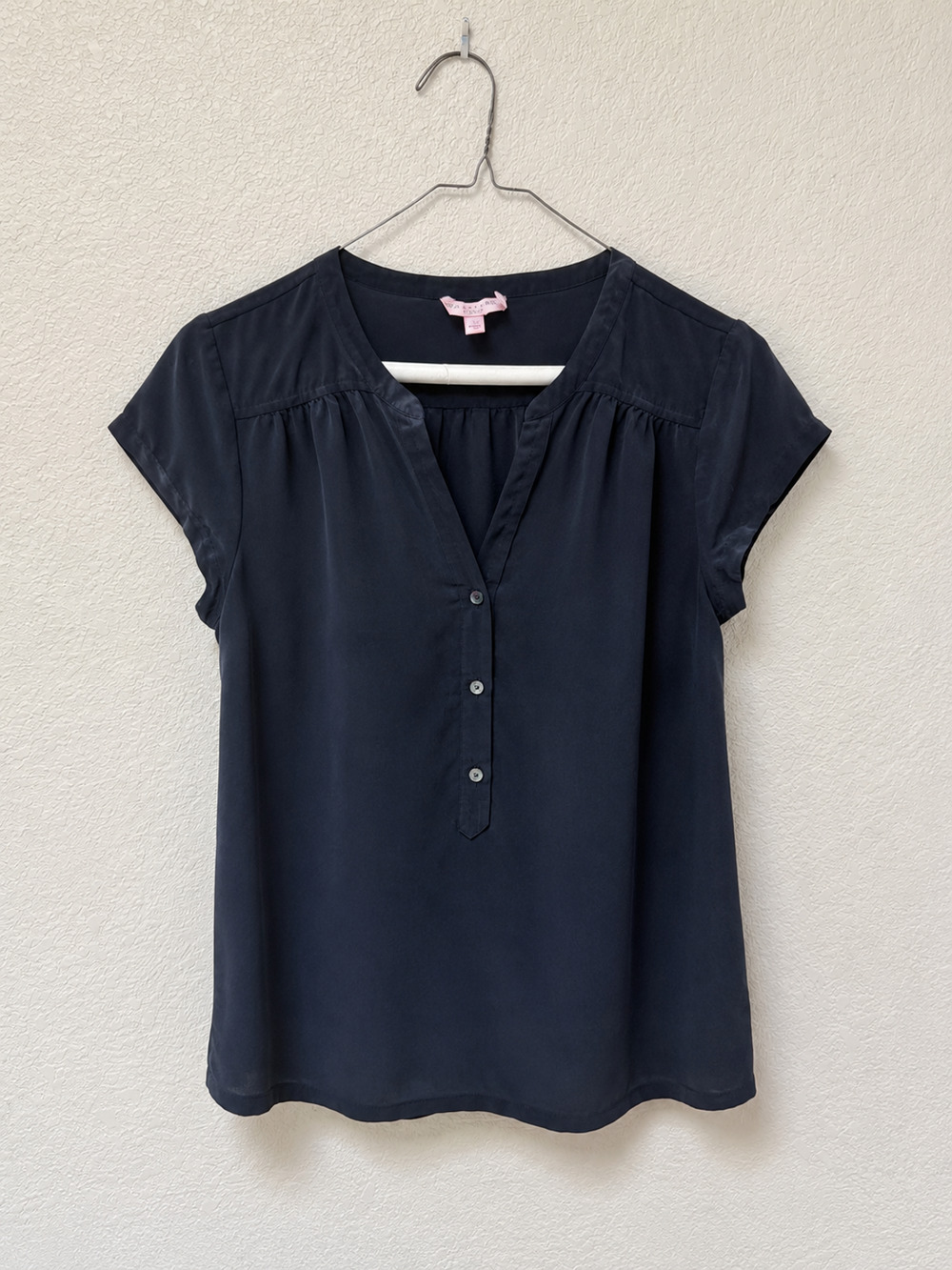 Calypso St Barth XS Black Silk Cap Sleeve Henley Blouse Split Neck Top